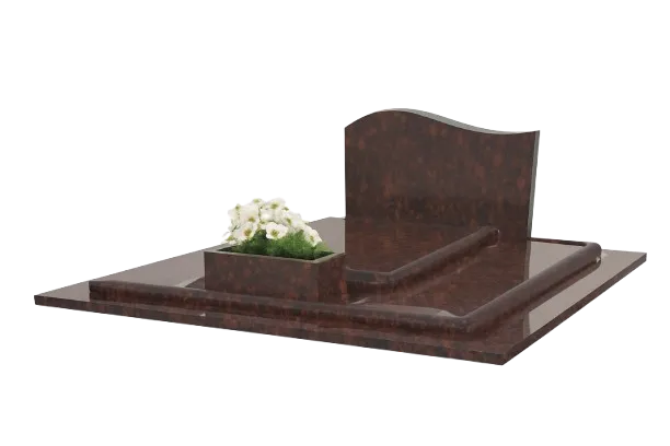 Grand monument funéraire double en granite brun avec jardinière intégrée